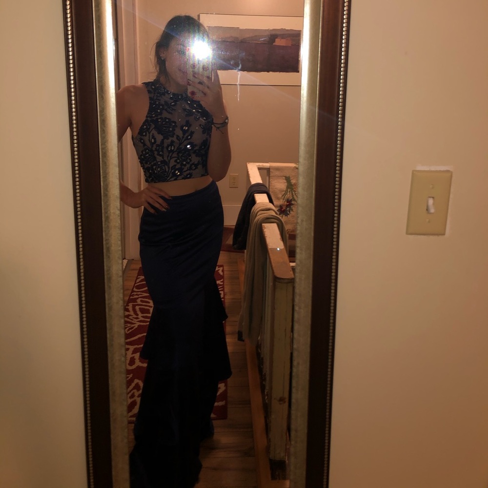 Blue two piece prom dress